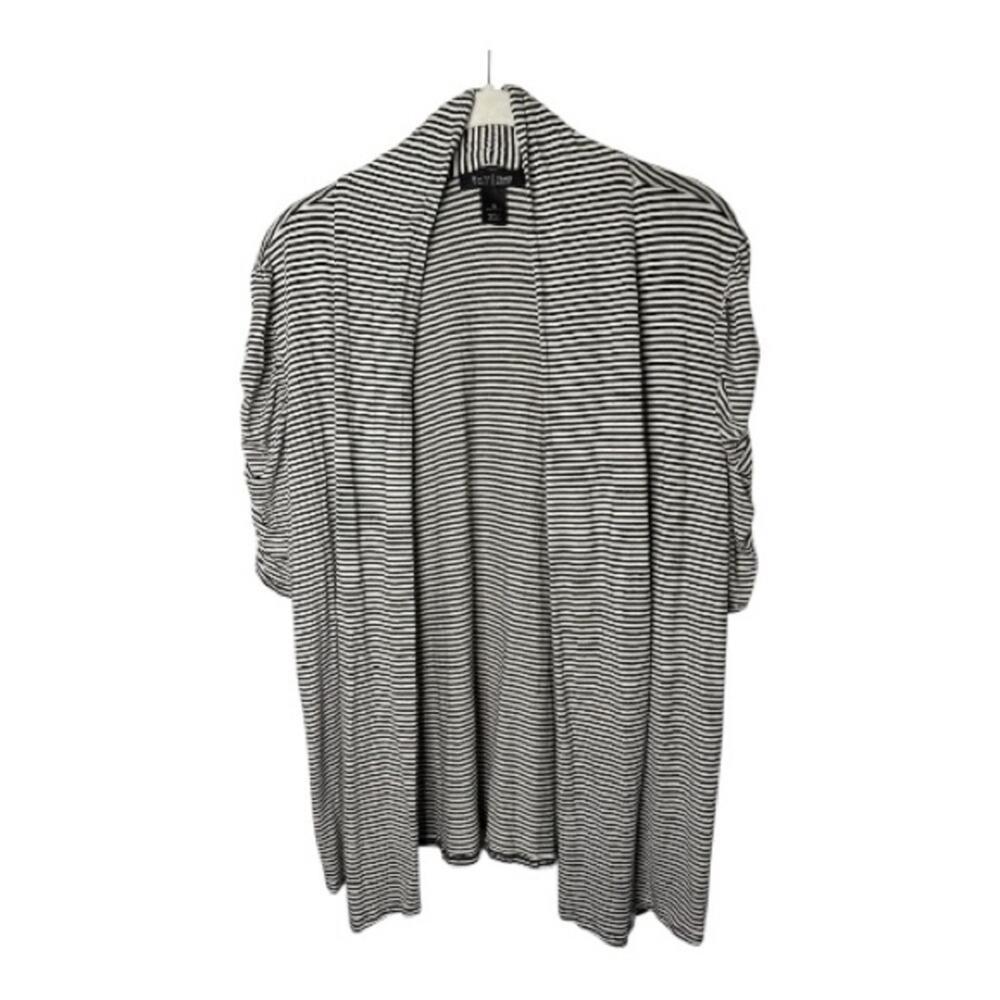 White House Black Market Black White Striped Open Cardigan Small
